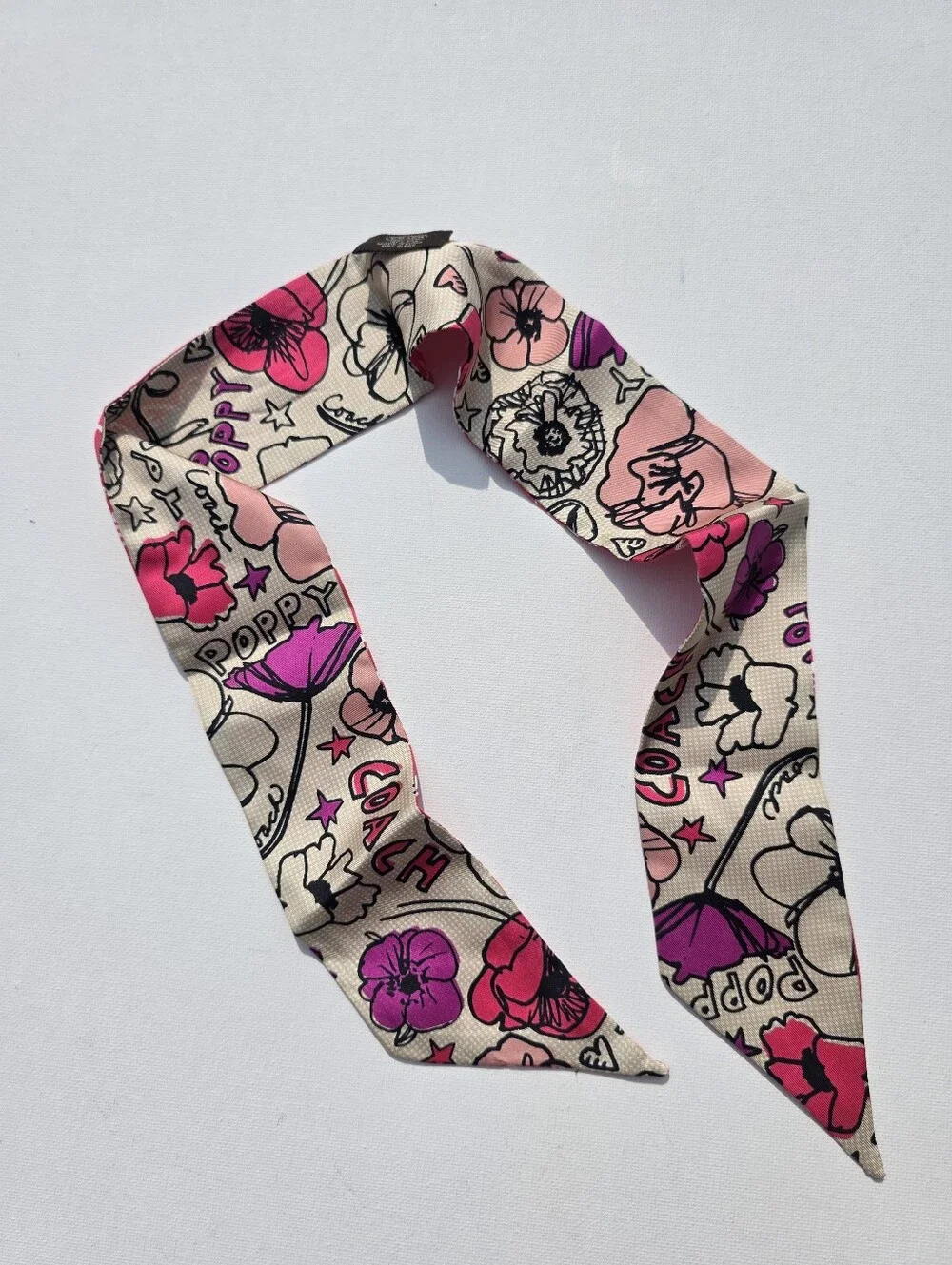 Coach Poppy Reversible Floral Silk Twilly